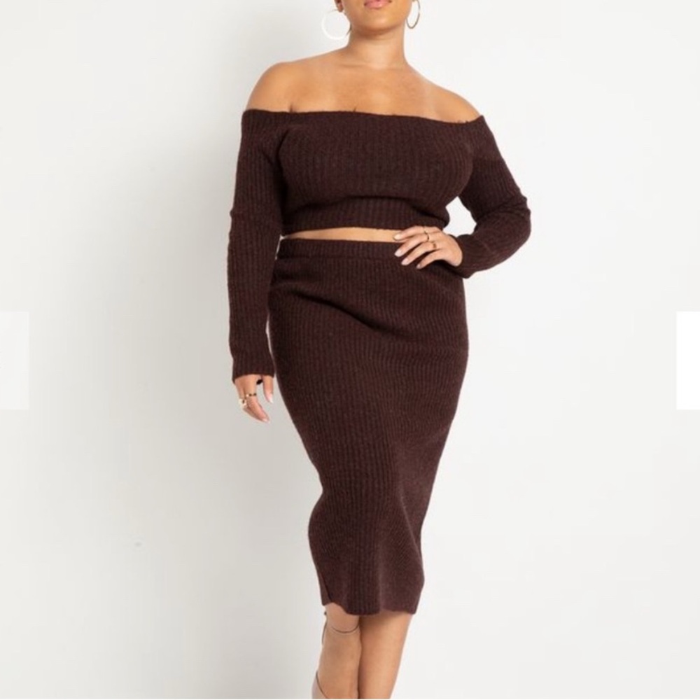 Eloquii Dark Burgundy Ribbed Knit Sweater Midi Skirt Size‎ 26/28